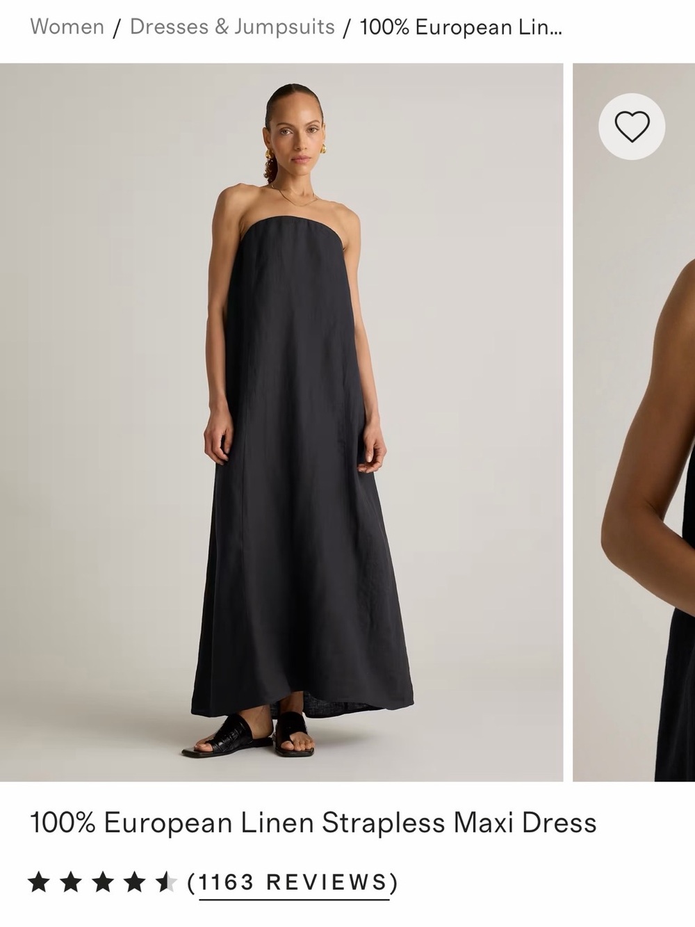 Quince 100% Linen Strapless Maxi Dress - Black
